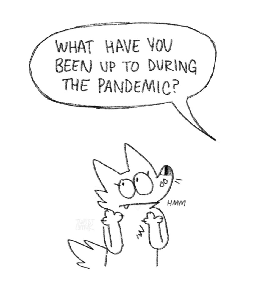 anthro canid canine canis comic dialogue english_text eyelashes female hi_res mammal monochrome pandemic simple_background solo text twistcmyk white_background wolf