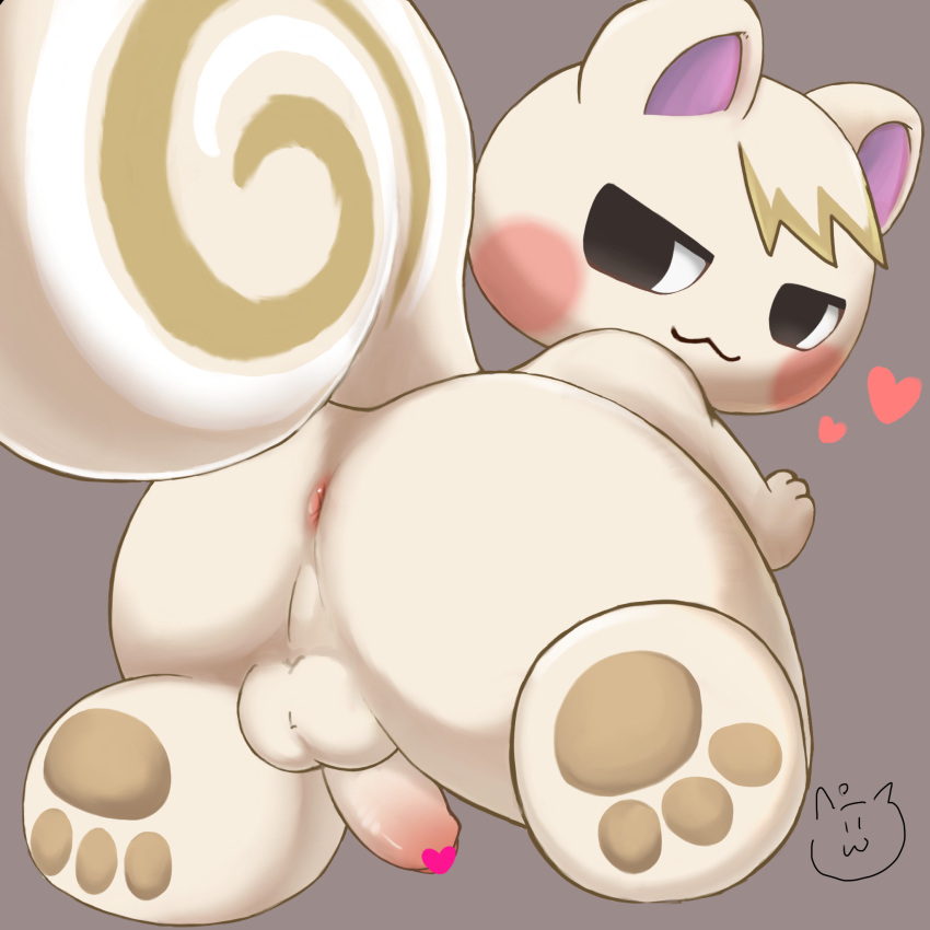 &lt;3 &lt;3_censor 1:1 :3 all_fours animal_crossing anthro anus backsack balls big_butt big_tail biped black_eyes blush blush_stickers brown_body brown_fur brown_pawpads brown_tail butt censored curled_tail digital_media_(artwork) erection fluffy fluffy_tail foreskin fur genitals glistening glistening_genitalia glistening_penis grey_background head_tuft hi_res hindpaw huge_butt humanoid_genitalia humanoid_penis kemono looking_at_viewer looking_back looking_back_at_viewer male mammal marshal_(animal_crossing) monotone_ears multicolored_tail nintendo nude partially_retracted_foreskin pawpads paws peeroopee penis pink_inner_ear presenting presenting_hindquarters rear_view rodent sciurid simple_background smile solo tan_body tan_ears tan_fur tan_tail thick_thighs tree_squirrel tuft video_games white_body white_fur white_tail