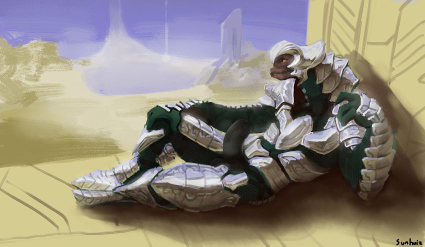 alien anthro arbiter_(halo) armor balls balls_outline bodysuit bulge clothing erection genital_outline genitals glistening glistening_clothing halo_(series) hi_res impossible_clothing looking_away male microsoft penis penis_outline sangheili skinsuit solo sunhuiz tight_clothing video_games xbox_game_studios