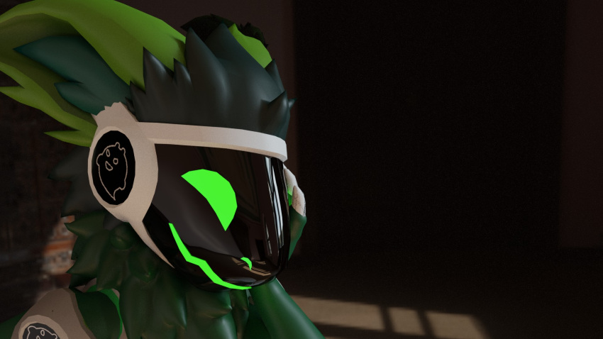 16:9 1nar anthro claws fur green_body green_eyes green_fur hi_res machine male protogen robot solo visor white_claws widescreen