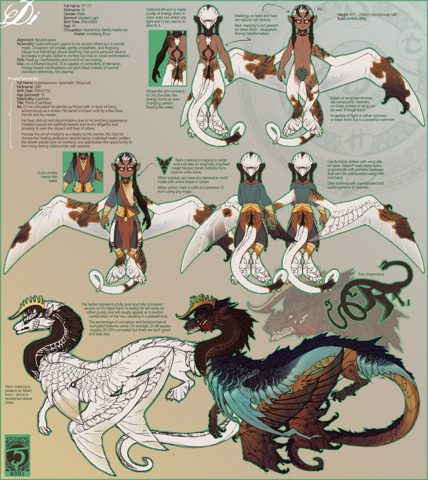 digitigrade english_text feathered_wings feathers feet fingers hair hi_res looking_at_viewer male membrane_(anatomy) membranous_wings model_sheet red_sclera shinerai solo text toes white_hair wings