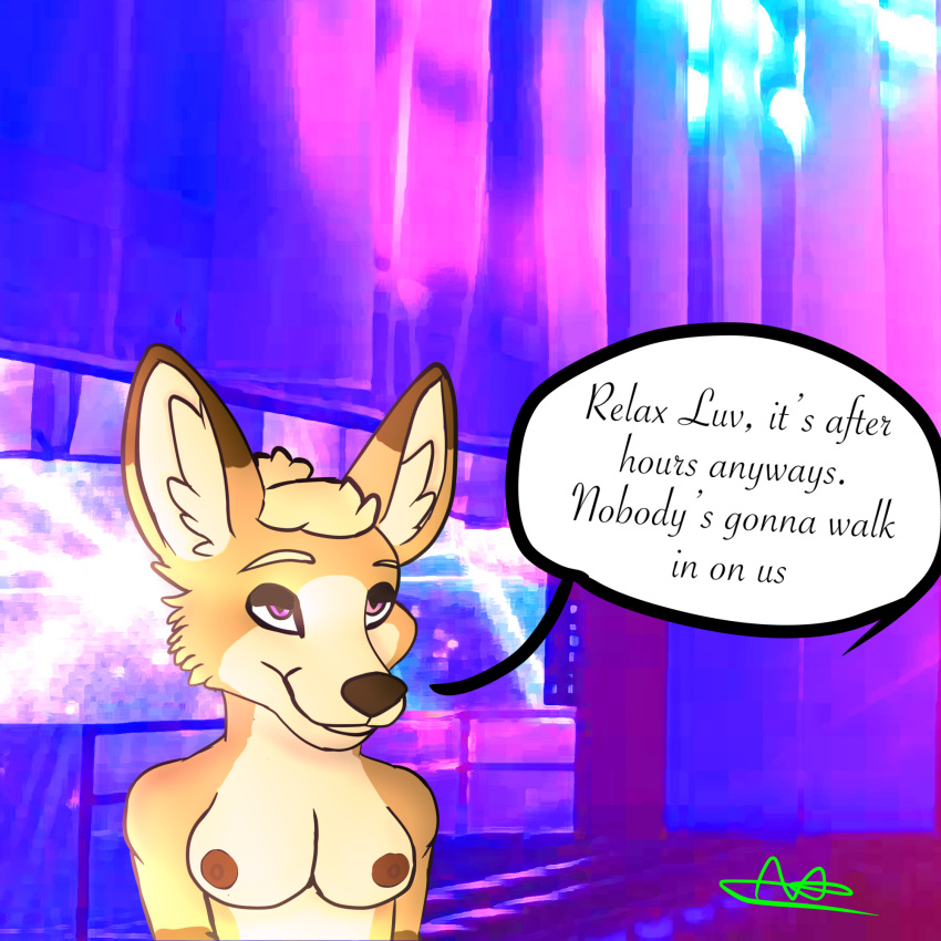 &lt;3 &lt;3_eyes 1:1 anthro bedroom_eyes breasts dialogue english_text female hi_res kangaroo macropod mammal marsupial narrowed_eyes nipples seductive solo speech_bubble strip_club stupidroo text