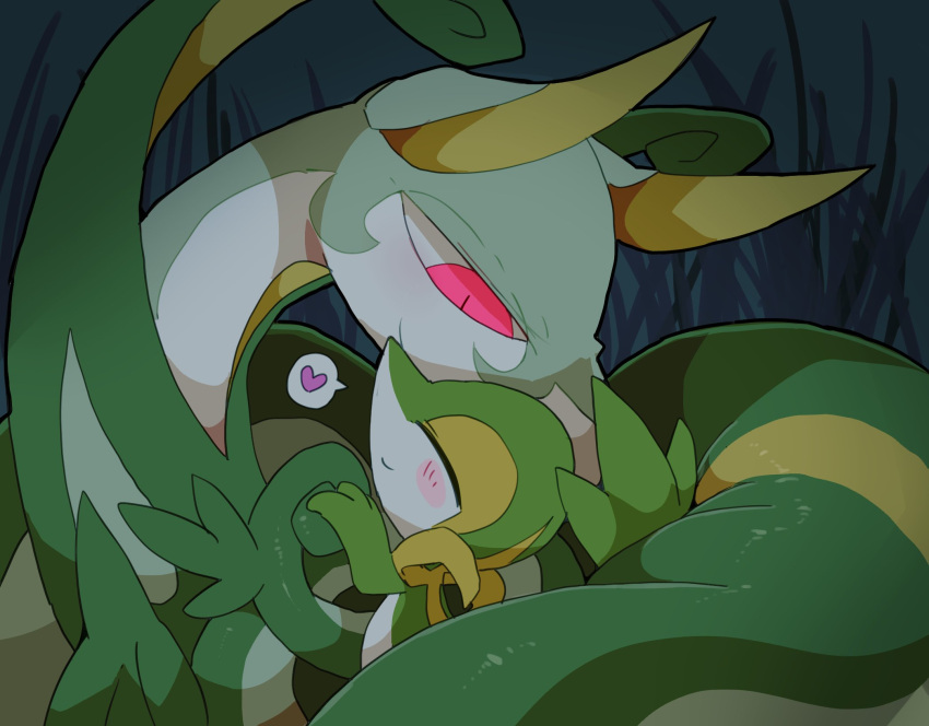 &lt;3 ambiguous_gender blush duo embrace feral green_body green_scales hi_res hug nintendo pok&eacute;mon pok&eacute;mon_(species) red_eyes reptile scales scalie serperior simple_background snivy video_games winte