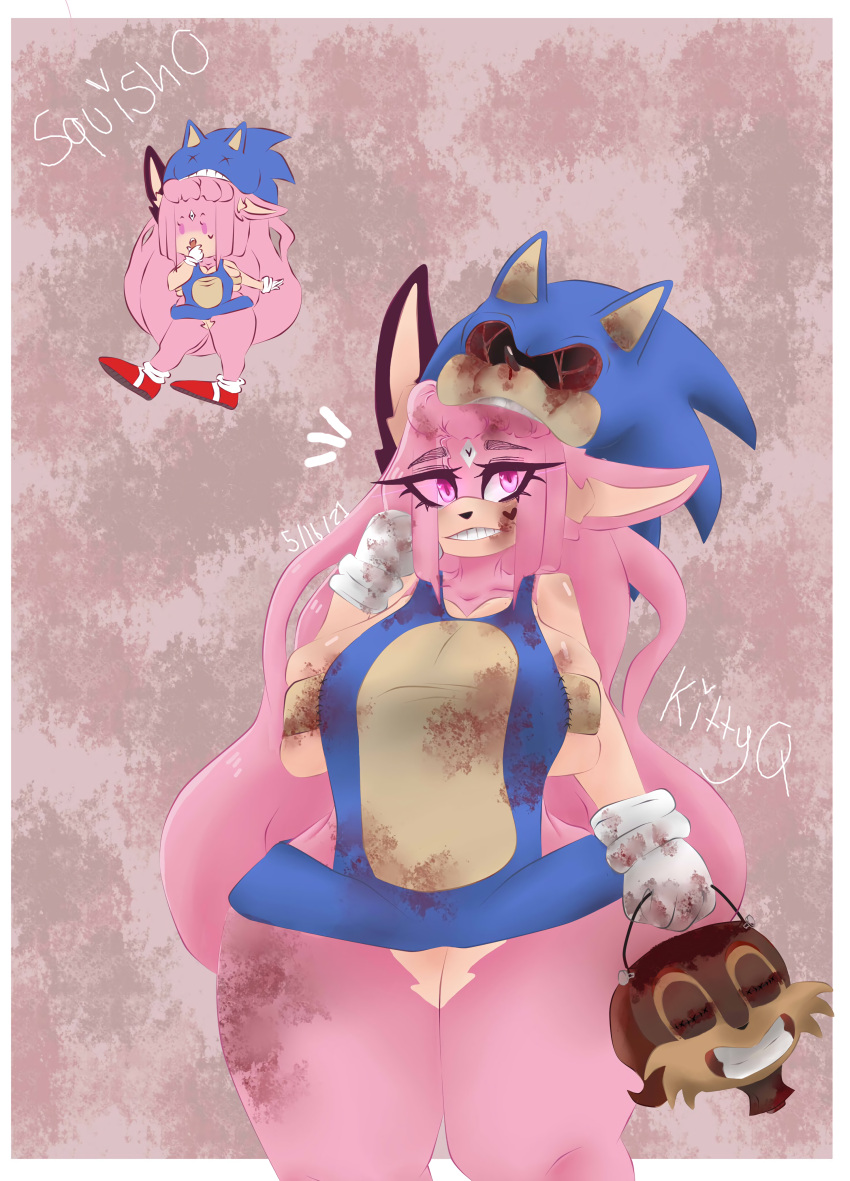 absurd_res big_breasts blood bodily_fluids breasts death fan_character female fur gore hair halloween_costume hi_res kittyq maria_rose_(kittyq) pink_body pink_eyes pink_fur pink_hair scary_face sega side_boob sonic_the_hedgehog_(series) thick_thighs