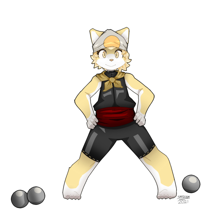 2021 anthro black_clothing canid canine caninu canis cannonball chick_montblanc child clothing cyberconnect2 domestic_dog female fuga:_melodies_of_steel fur hair hands_on_hips hi_res little_tail_bronx mammal na-nu-na-12 red_clothing signature simple_background solo video_games white_background young