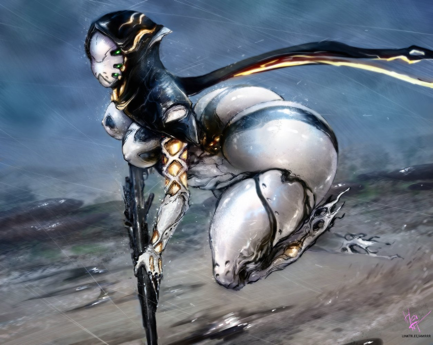 awrrrq big_butt breasts butt female floating gun huge_butt humanoid machine medium_breasts nipple_outline not_furry raining ranged_weapon robot solo thick_thighs video_games warframe weapon wide_hips wisp_(warframe)