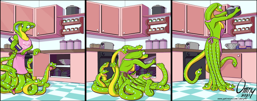 apode apron apron_only breasts clothing cobra comic cooking_pot draconcopode female hi_res kitchen legless mostly_nude naga non-mammal_breasts omny87 reptile scalie serpentine side_boob snake sylene_(blissey1) tentacle_limbs