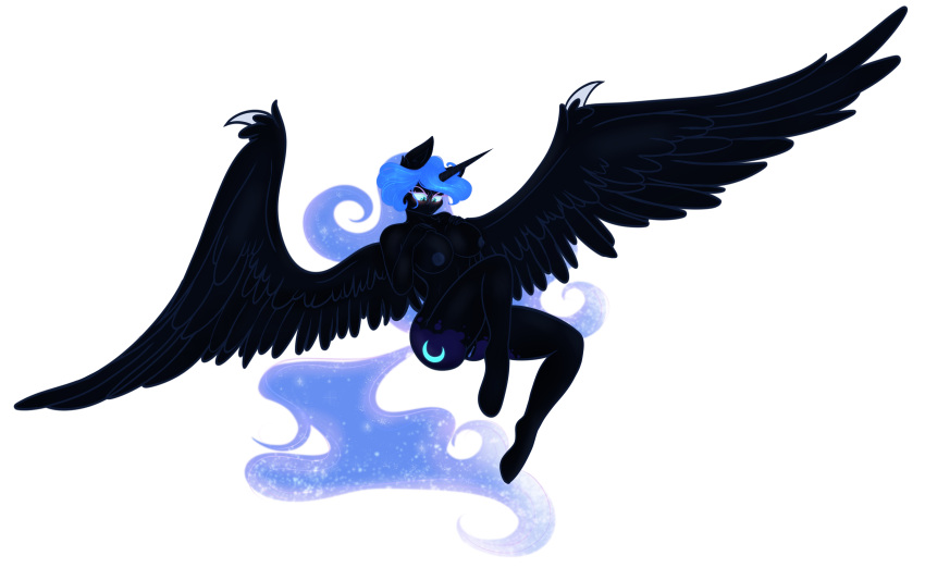 absurd_res alpha_channel anthro big_breasts breasts cutie_mark equid equine ethereal_hair ethereal_tail female friendship_is_magic genitals hasbro hi_res horn looking_down mammal my_little_pony nightmare_moon_(mlp) pussy solo spread_wings synthsparkle winged_unicorn wings
