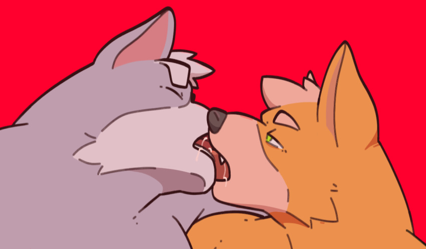 anthro bodily_fluids canid canine canis close-up drooling duo eyes_closed fox fox_mccloud french_kissing half-closed_eyes kissing male male/male mammal mormonara muscular narrowed_eyes nintendo open_mouth saliva saliva_on_tongue saliva_string shirtless star_fox tongue tongue_out video_games wolf wolf_o'donnell