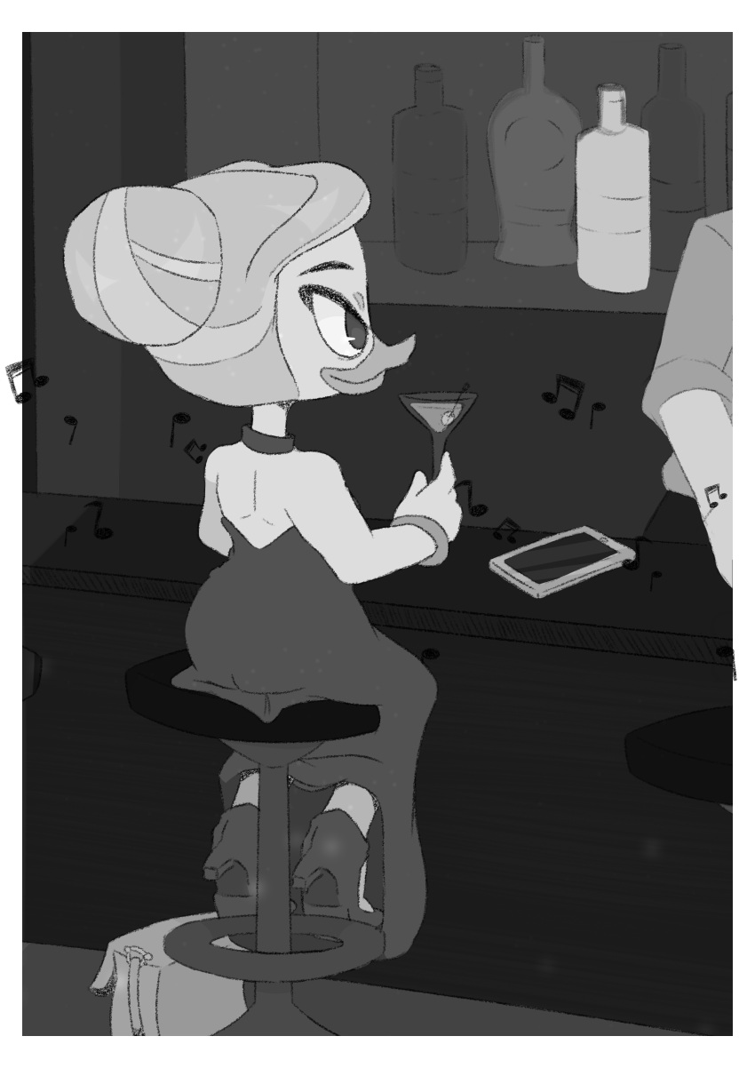 absurd_res anatid anseriform avian bar bird comic disney duck ducktales ducktales_(2017) female furniture goldie_o'gilt hi_res monochrome therita3k