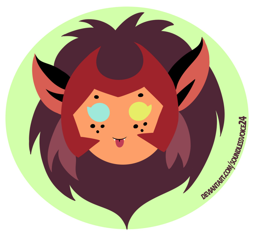 alpha_channel animal_humanoid blue_eyes brown_hair cat_humanoid catra cute_fangs ear_tuft fangs felid felid_humanoid feline feline_humanoid female freckles green_background hair heterochromia hi_res humanoid icon lineless mammal mammal_humanoid masters_of_the_universe mattel netflix sharp_teeth she-ra_and_the_princesses_of_power simple_background solo soundlessvoice teeth text tongue tongue_out transparent_background tuft url yellow_eyes