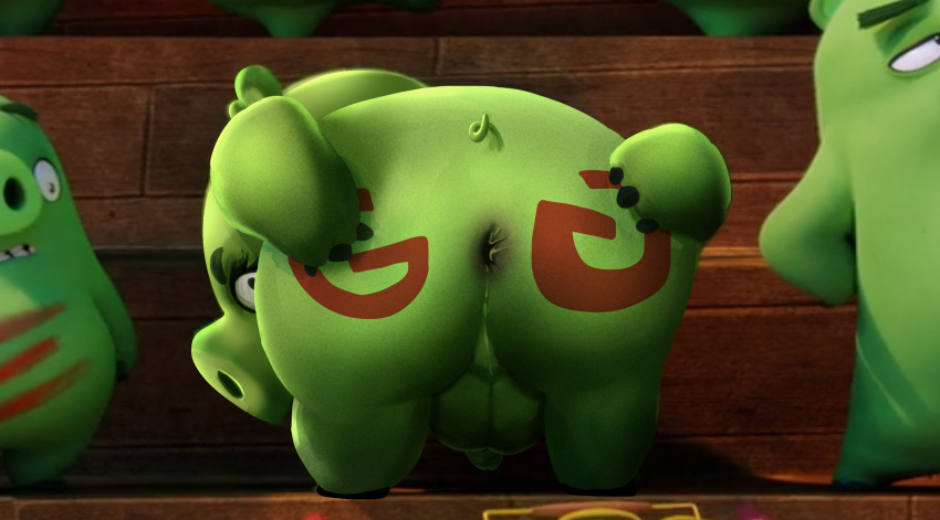 anal angry_birds anonymous_artist anthro anus balls big_balls big_butt butt clothing digital_media_(artwork) domestic_pig erection genitals green_balls green_body green_penis green_perineum green_skin hi_res male male/male mammal nude penis perineum pig_(angry_birds) sex simple_background solo suid suina sus_(pig) video_games