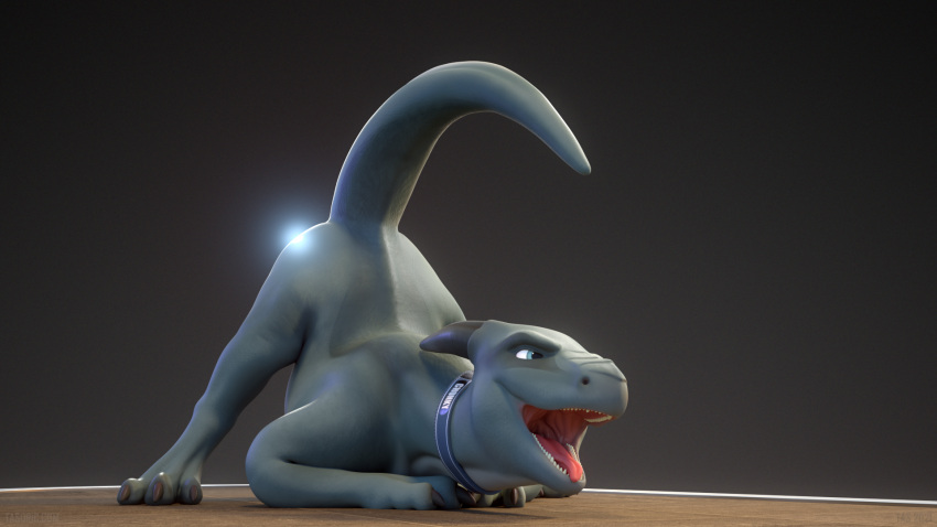 16:9 2021 3_toes 3d_(artwork) ass_up chonky_(tasuric) claws collar digital_media_(artwork) dragon feet feral hi_res horn jack-o'_pose male open_mouth pose raised_tail scalie solo tasuric text toes url widescreen