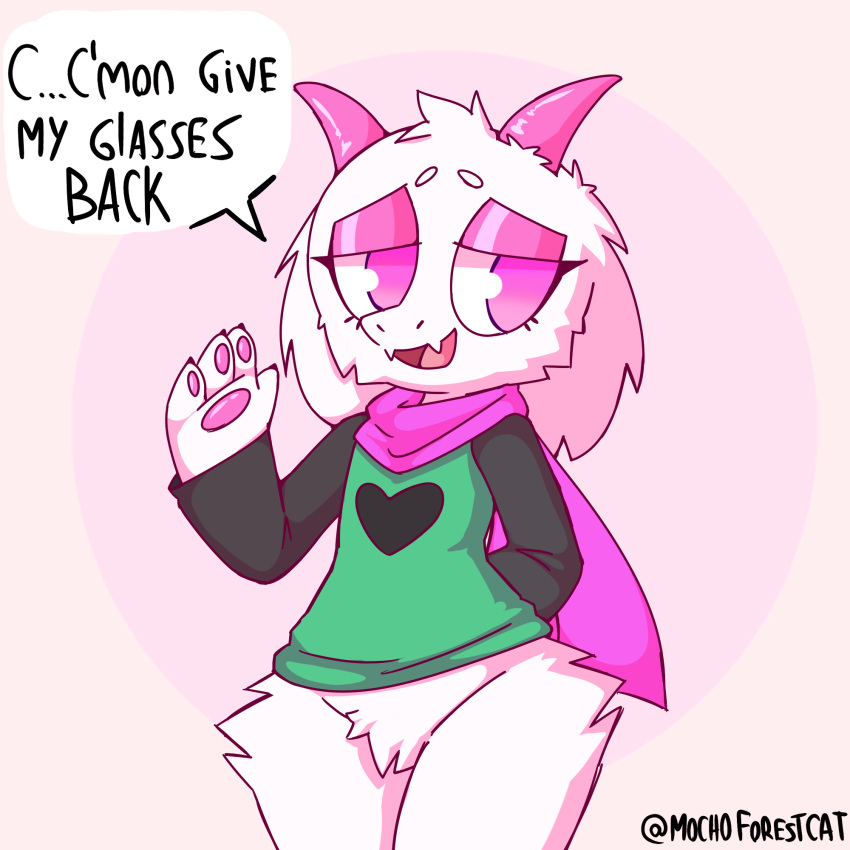 1:1 anthro bovid caprine deltarune english_text eyeshadow fluffy goat hair hi_res makeup male mammal mocho4266 pink_eyeshadow ralsei solo text undertale_(series) video_games white_hair wide_hips