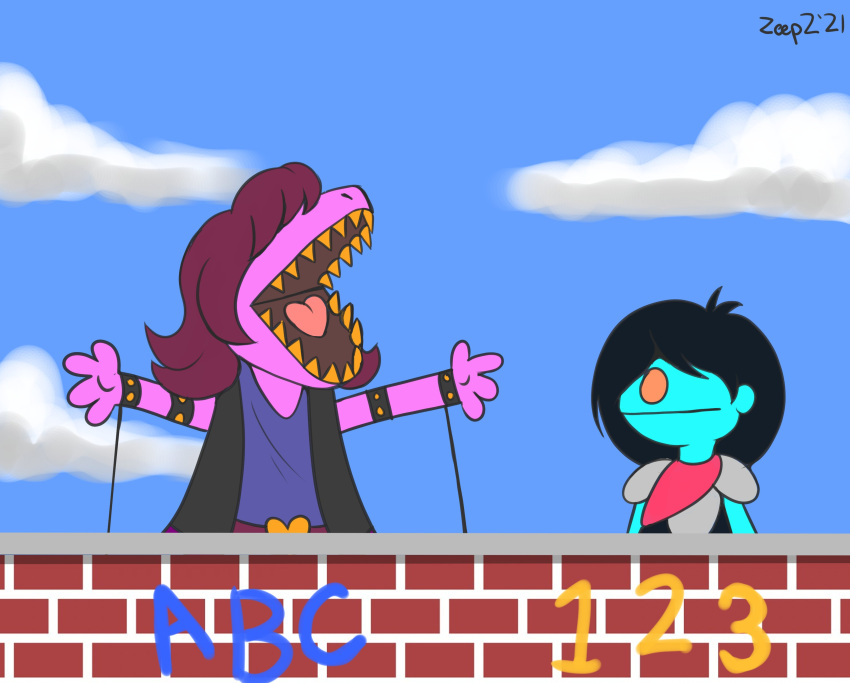 2021 absurd_res bracelet cartoon_network deltarune dexter's_laboratory duo female hair hi_res human jewelry kris_(deltarune) kris_where_are_we lizard mammal meme open_mouth parody puppet puppet_pals purple_body purple_hair reptile scalie spiked_bracelet spikes susie_(deltarune) undertale_(series) video_games what year zp92