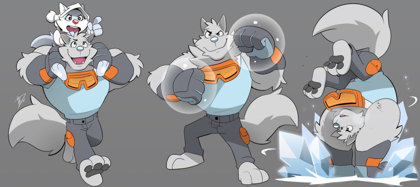2021 anthro arctic_fox bottomwear breeze_in_the_clouds canid canine canis clothed clothing duo fox frost_(breeze_in_the_clouds) gloves handwear hi_res hikazedragon hoodie humanoid_hands ice magic male mammal multiple_poses pants pose shirt simple_background snow_(breeze_in_the_clouds) topwear wolf