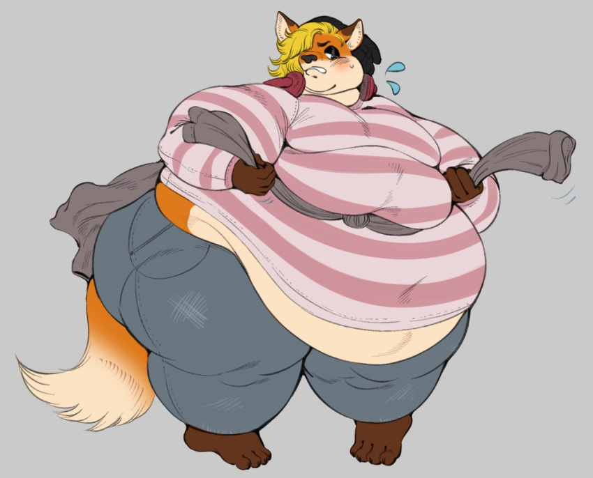 4_toes 5_fingers anthro canid canine clothing feet female fingers fox mammal obese obese_female overweight overweight_anthro overweight_female petit_bambi_(artist) solo toes