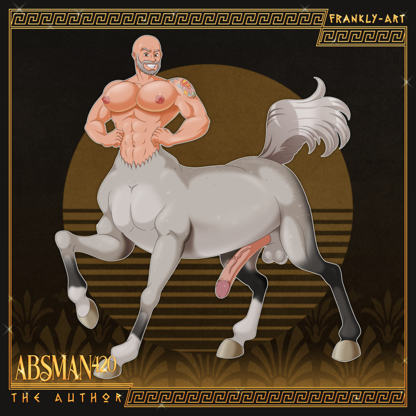 1:1 abs absman420_(pholus_reborn) bald balls bara_tiddies barazoku beard centaur equid equid_taur equine erect_nipples erection facial_hair flexing frankly-art genitals grin hi_res hooves humanoid humanoid_genitalia humanoid_penis humanoid_taur male mammal mammal_taur navel nipples pecs penis pholus_reborn smile solo tattoo taur