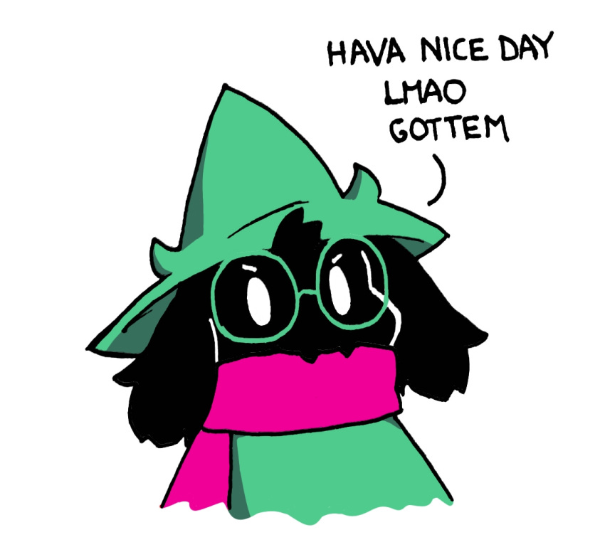 anthro bovid caprine clothing darkner deltarune dialogue english_text eyewear glasses goat hat headgear headwear humor ligma male mammal mijumewandco ralsei robe simple_background solo text undertale_(series) video_games white_background wizard_hat