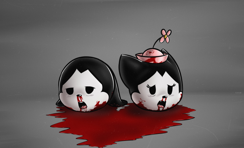 &lt;3 2021 absurd_res anthro black_body black_eyes black_fur blood blood_from_mouth blood_from_nose blood_in_mouth blood_on_clothing blood_on_face bodily_fluids clothing cute_fangs death decapitation digital_media_(artwork) disney domestic_cat duo e254e eyelashes felid feline felis female flower fur gore grainy grey_background half-closed_eyes hat headgear headwear hi_res inkblot lagomorph leporid male mammal multicolored_body multicolored_fur narrowed_eyes open_mouth ortensia oswald_the_lucky_rabbit pink_clothing pink_hat pink_headwear plant rabbit sad severed_head simple_background tears two_tone_body two_tone_fur white_body white_fur