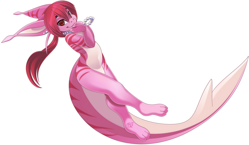2021 3_toes 4_fingers alpha_channel anthro breasts digital_media_(artwork) eyebrows eyelashes feet female fin fingers hair hi_res red_eyes red_hair rudragon simple_background smile solo toes transparent_background