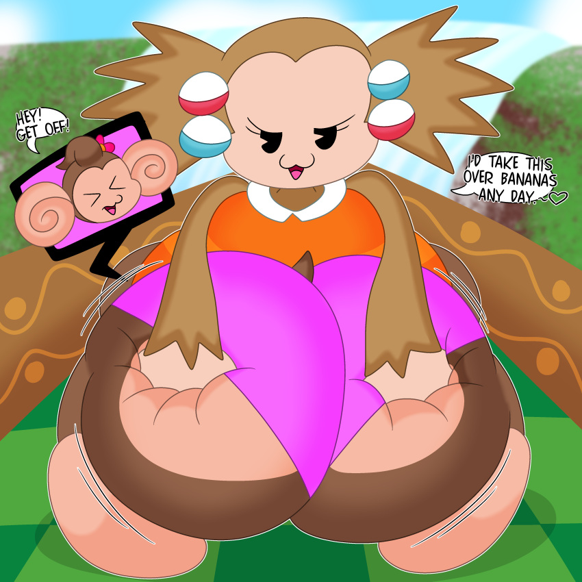 1:1 2021 3barts absurd_res accessory anthro bedroom_eyes bent_over big_butt bouncing_butt brown_body brown_fur brown_hair butt butt_grab butt_jiggle butt_squish clothing curvy_figure detailed_background dialogue digital_media_(artwork) duo english_text eyelashes female female/female flower flower_in_hair fur hair hair_accessory hand_on_butt haplorhine hi_res huge_butt lemur mammal meemee monkey multicolored_body multicolored_fur narrowed_eyes outside pac_man_eyes panties plant primate rear_view ring-tailed_lemur seductive sega simple_eyes smile squish strepsirrhine super_monkey_ball tan_body tan_fur text thick_thighs tongue underwear uwu voluptuous wide_hips yanyan