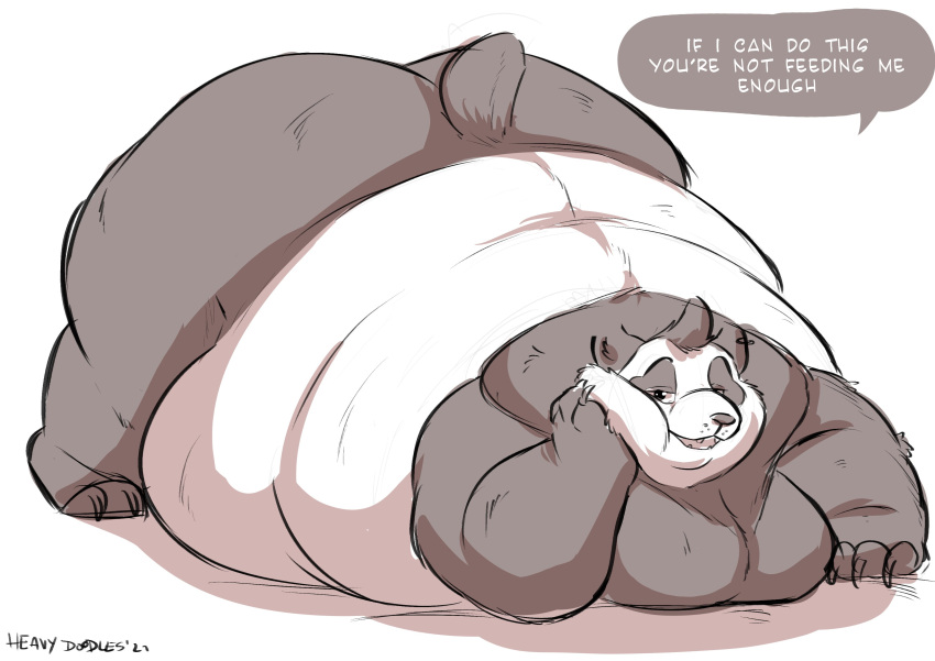 2021 absurd_res anthro arm_support ass_up belly big_belly big_butt biped black_body black_fur butt chubby_cheeks claws dialogue english_text fur giant_panda hand_on_cheek heavy_doodles hi_res huge_butt jack-o'_pose leaning_on_elbow love_handles male mammal moobs morbidly_obese morbidly_obese_anthro morbidly_obese_male multicolored_body multicolored_fur nude obese obese_anthro obese_male on_ground open_mouth open_smile overweight overweight_anthro overweight_male pose simple_background smile smirk solo speech_bubble teeth text thick_thighs toe_claws two_tone_body two_tone_fur ursid white_background white_body white_fur