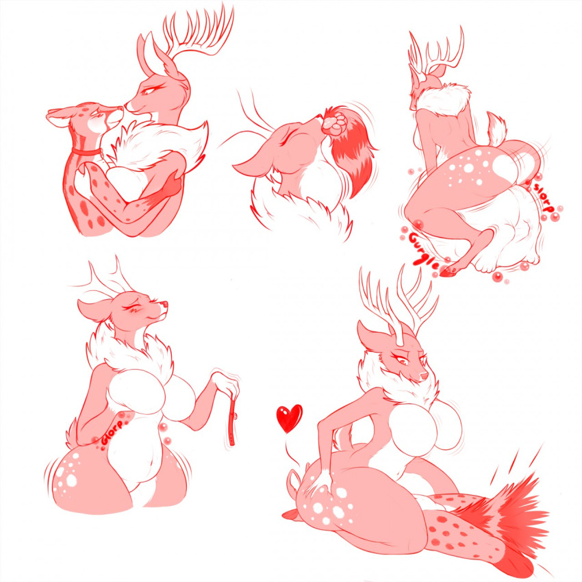 &lt;3 1:1 2019 ambiguous_gender ambiguous_prey anthro antlers blush breast_expansion breasts butt butt_expansion cervid collar digestion duo expansion eye_contact facesitting featureless_breasts female female_pred fur genet hi_res horn looking_at_another male_(lore) mammal motion_lines neck_tuft pawpads reformation rumbling_stomach spots spotted_body tuft viverrid vore weight_gain willing_vore ziravore