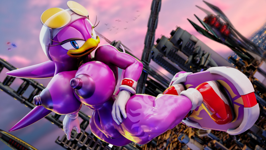 16:9 avian babylonian big_breasts breasts city clothing eyewear female female_focus flying gloves handwear hi_res hoverboard huge_breasts huge_nipples latex_gloves nude_female outside palisal rubber sega solo sonic_riders sonic_the_hedgehog_(series) sunglasses swallow_(disambiguation) thick_thighs wave_the_swallow widescreen