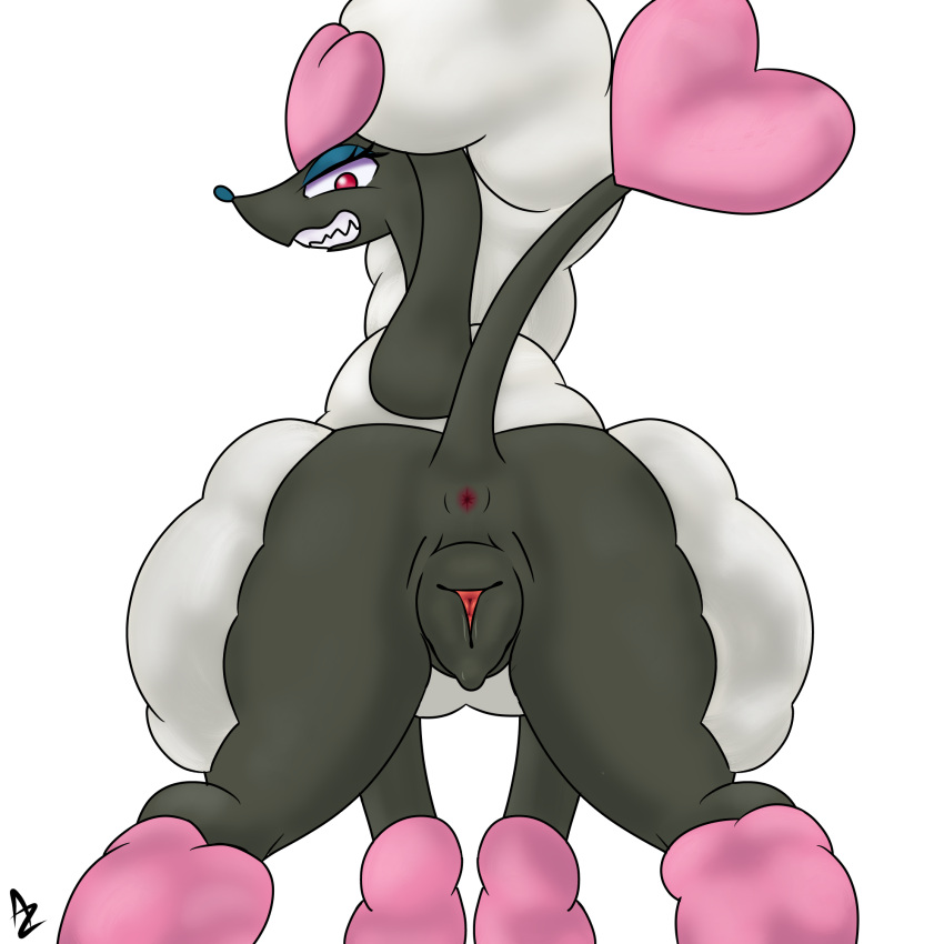 1:1 alexzozaya animal_genitalia animal_pussy anus butt canine_genitalia canine_pussy female feral furfrou generation_6_pokemon genitals heart_trim_furfrou hi_res looking_at_viewer nintendo pokemon pokemon_(species) pussy raised_tail rear_view solo tail