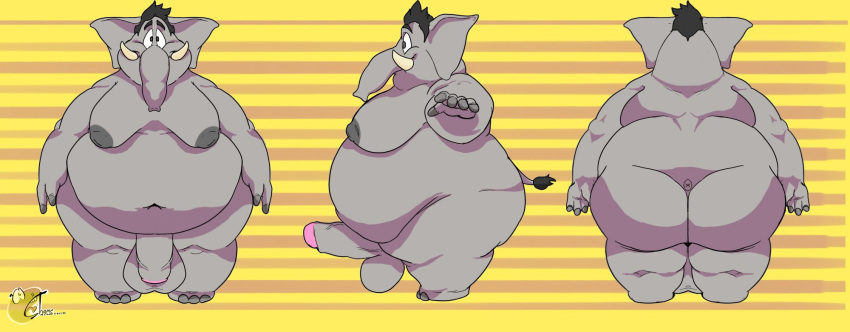 2021 anthro balls belly butt elephant elephantid erection flaccid genitals grey_body hi_res humanoid_genitalia humanoid_hands humanoid_penis male mammal model_sheet moobs multiple_poses navel nipples obese obese_male overweight overweight_male penis pose proboscidean shamenando solo