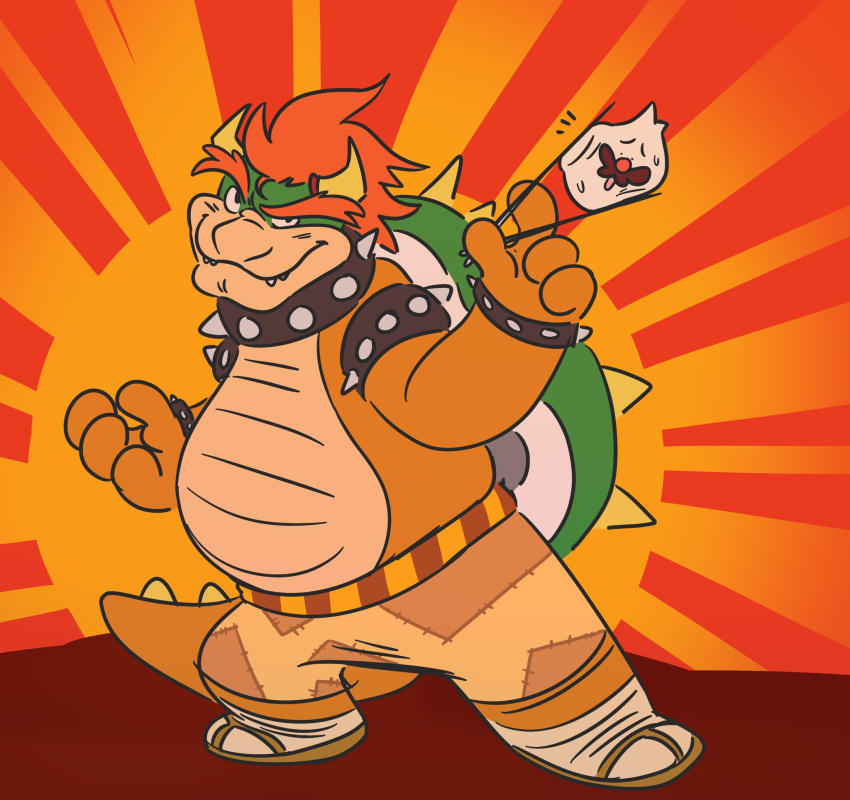 2021 anthro armband belly bottomwear bowser bracelet cartooncorgii chopsticks clothed clothing collar cosplay crossover dreamworks dumplings eyebrows food footwear hair hi_res horn jack_black jewelry koopa kung_fu_panda male mario_bros master_po_ping nintendo overweight overweight_anthro overweight_male scalie shell shoes shorts simple_background smile solo spiked_armband spiked_bracelet spiked_collar spiked_shell spiked_tail spikes spikes_(anatomy) standing topless topless_male video_games