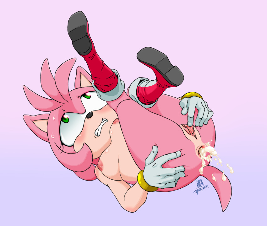 2021 5_fingers after_anal after_sex amy_rose anthro anthro_focus anus areola big_breasts black_nose blush bodily_fluids bodily_fluids_in_ass bracelet breasts butt butt_grab clenched_teeth clitoris clothing countershade_arms countershade_face countershade_torso countershading cum cum_in_ass cum_inside cum_leaking dated digital_drawing_(artwork) digital_media_(artwork) eulipotyphlan eye_roll eyelashes female female_focus fingers footwear genital_fluids genitals glistening glistening_body glistening_skin gloves grabbing_own_ass green_eyes grey_background hair hand_on_butt handwear hedgehog hi_res jewelry legs_up mammal mostly_nude multicolored_body multicolored_clothing multicolored_face multicolored_footwear multicolored_shoes multicolored_skin nipples pink_body pink_hair pink_skin pussy red_clothing sega shoes short_hair simple_background solo sonic_the_hedgehog_(series) spread_pussy spreading sweat tan_body tan_countershading teeth thick_thighs two_tone_body two_tone_face two_tone_skin uenii video_games white_clothing white_gloves white_handwear