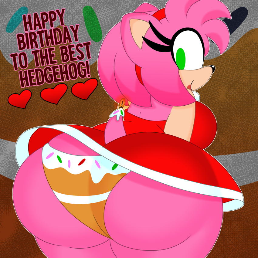 1:1 2021 3barts absurd_res accessory amy_rose anthro bent_over big_breasts big_butt birthday breasts butt clothing curvy_figure dialogue digital_media_(artwork) dress english_text eulipotyphlan eyelashes female fur green_eyes headband hedgehog hi_res hourglass_figure huge_breasts huge_butt lips looking_at_viewer looking_back mammal multicolored_body multicolored_fur panties panty_shot pink_body pink_fur rear_view sega simple_background smile solo sonic_the_hedgehog_(series) tan_body tan_fur text thick_thighs underwear voluptuous wide_hips