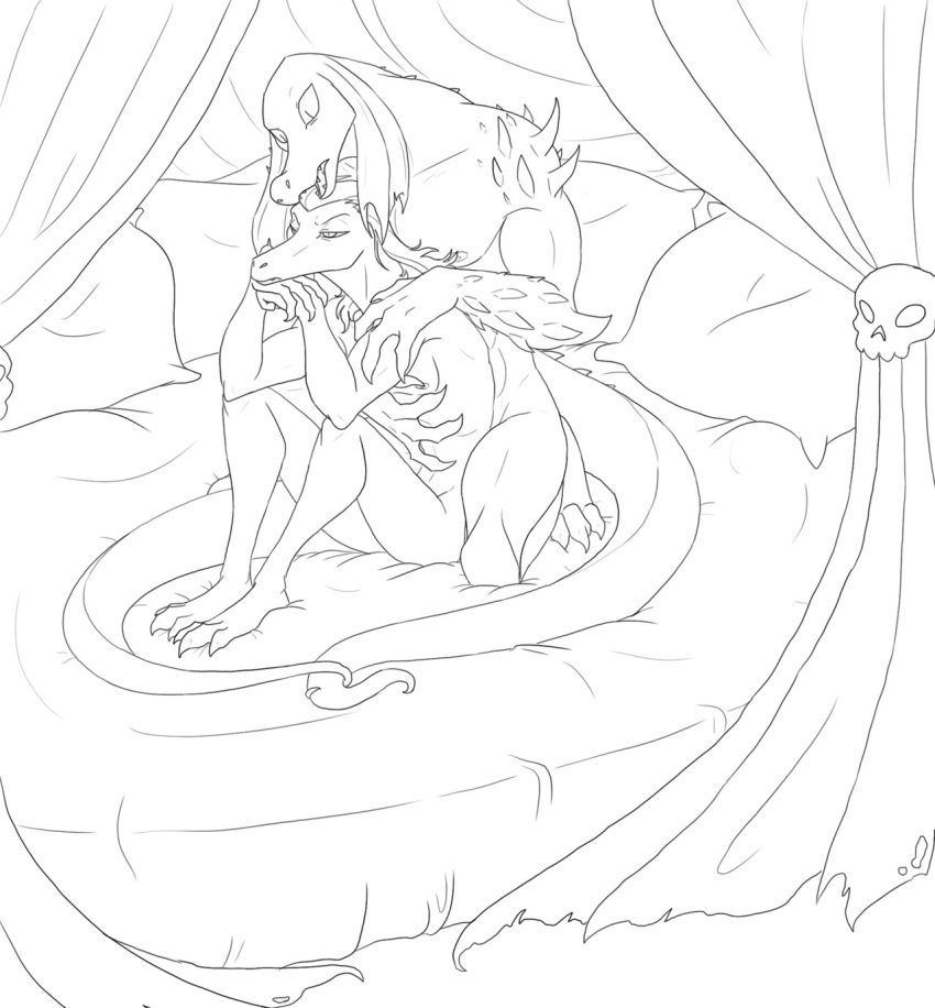 anthro bed disney duo furniture hair hi_res lizard male male/male monochrome muscular muscular_male nipples nude pillow rasticore_(svtfoe) reptile scalie star_vs._the_forces_of_evil toffee_(svtfoe) unknown_artist