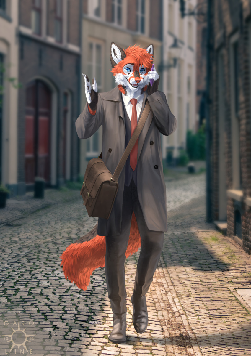 2021 5_fingers blue_eyes canid canine day detailed_background digital_media_(artwork) fingers fox fur hair hi_res kero_tzuki mammal open_mouth orange_body orange_fur orange_hair outside solo teeth tongue