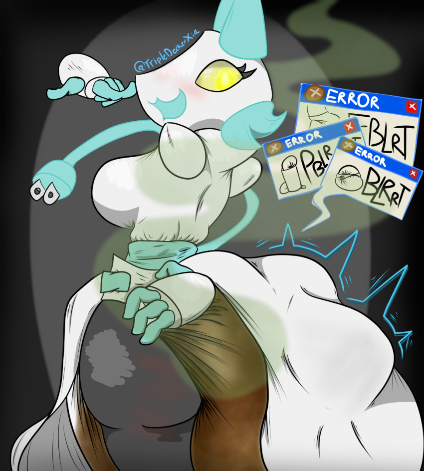 anthro breasts butt deltarune diaper error_message feces felid female filth filthy hi_res humanoid looking_back machine mammal messy_diaper open_mouth pooping robot scat simple_background smile soiled_diaper soiling soiling_diaper solo tasque_manager tripledeckerxia undertale_(series) video_games white_diaper yellow_eyes