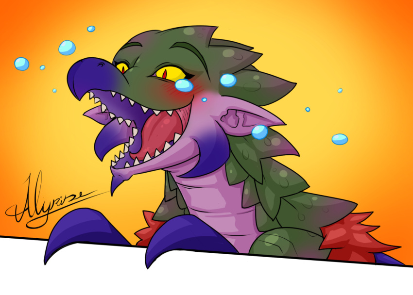 2021 alpha_channel alyrise anthro bodily_fluids bust_portrait capcom cute_fangs dragon eyebrows fangs female flying_wyvern green_body green_scales humanoid_pointy_ears mammal membrane_(anatomy) membranous_wings monster_hunter open_mouth open_smile portrait purple_body purple_scales rath_wyvern rathian red_eyes reptile scales scalie sharp_teeth signature smile solo spikes spikes_(anatomy) spots tears teeth tongue video_games weapon winged_arms wings yellow_sclera