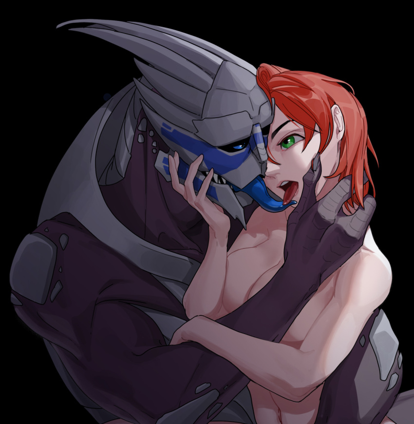 alien blue_eyes blue_tongue bodypaint breasts commander_shepard duo eye_contact face_paint female female_on_humanoid garrus_vakarian green_eyes hair hand_on_head hi_res human humanoid interspecies kissing larger_alien larger_male leafjuly looking_at_another male male/female mammal mass_effect navel nude open_mouth red_hair size_difference smaller_female smaller_human standing teeth tongue tongue_out turian video_games xenophilia