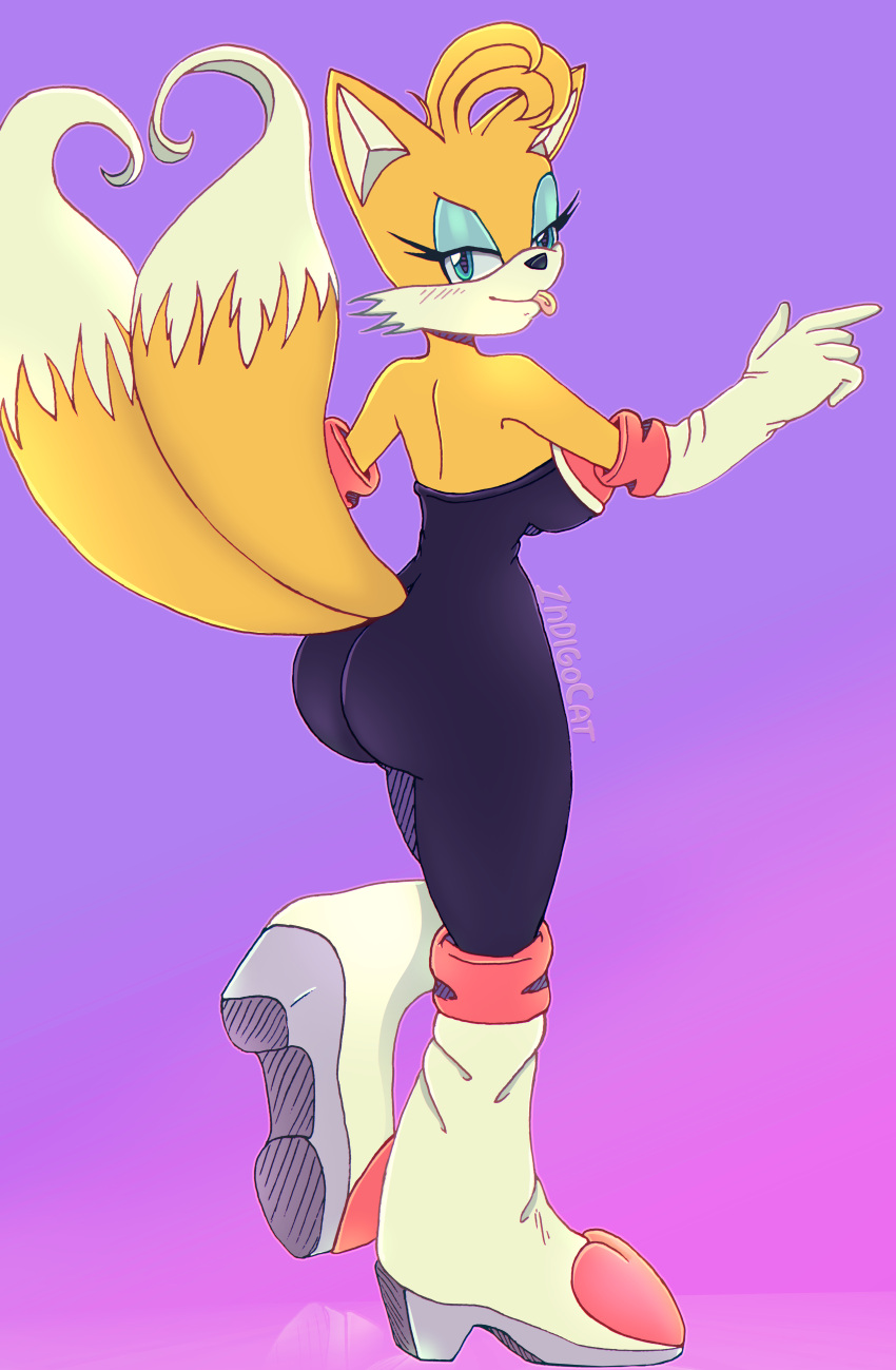 1ndigocat 2021 absurd_res anthro blond_fur blue_eyes breasts butt canid canine crossgender eyelashes female fox hi_res long_eyelashes mammal miles_prower pinup pose rouge_the_bat sega solo sonic_the_hedgehog_(series) thick_thighs tongue