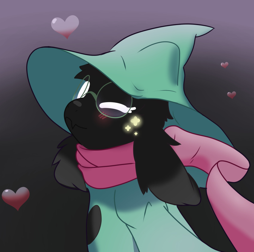 &lt;3 absurd_res anthro clothing deltarune digital_drawing_(artwork) digital_media_(artwork) hat headgear headwear hi_res male mammal one_eye_closed plushie ralsei shadow simple_background sirikakire solo tobyfox undertale_(series) video_games wink