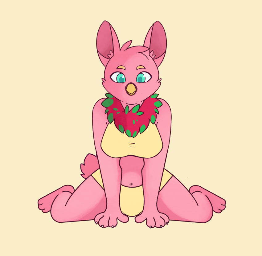 absurd_res animated anthro avian beak birbit blinking bottomwear clothing female fianxi_kushin fur hi_res hybrid lagomorph leporid mammal multicolored_tuft navel pink_body pink_fur rabbit shirt short_playtime shorts sitting solo tail_motion tailwag tank_top topwear tuft zackareeaboo