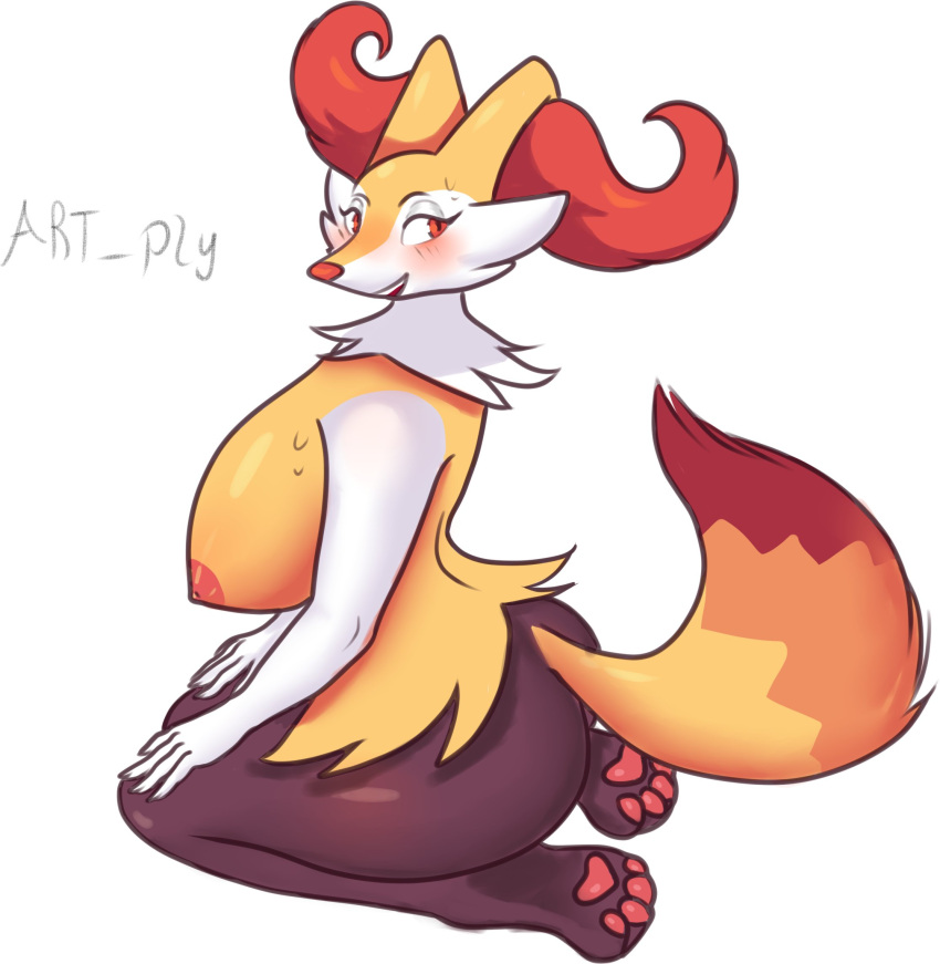 anthro artply big_breasts blush braixen breasts female hi_res looking_at_viewer nintendo nipples pawpads pok&eacute;mon pok&eacute;mon_(species) red_eyes smile solo video_games wide_hips