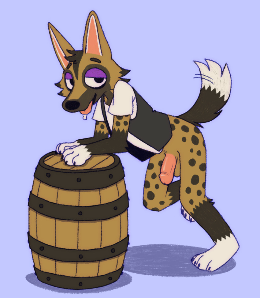 2021 african_wild_dog animal_crossing anthro barrel biped canid canine canis genitals hi_res humanoid_genitalia humanoid_penis kyle_(animal_crossing) male mammal nintendo penis snackhorse solo video_games