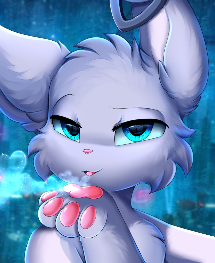 2021 blowing_kiss blue_eyes female fur hi_res lagomorph leporid lidded_eyes looking_at_viewer mammal open_mouth portrait pridark rabbit solo underpaw