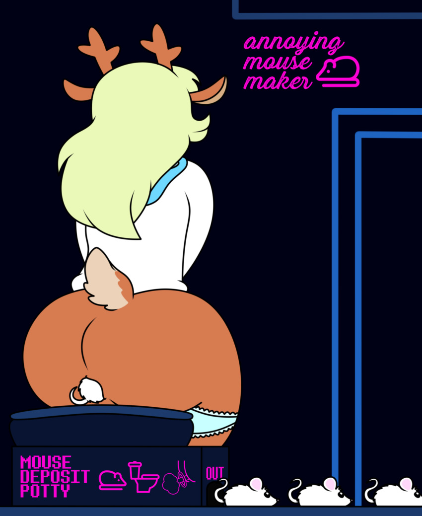 anal anal_vore anthro antlers anus big_butt butt capreoline cervid clothed clothing deltarune english_text exit_vore feces female feral group hair hi_res horn implied_scat mammal maxthepikachu mouse murid murine noelle_holiday panties panties_down partially_clothed rear_view reindeer rodent scat sitting size_difference text toilet undertale_(series) underwear underwear_down video_games vore