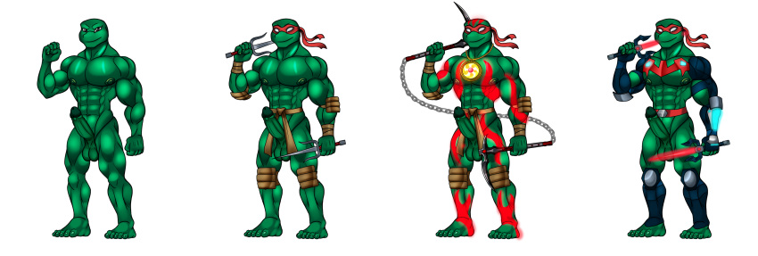 5_fingers 5_toes abs absurd_res alpha_channel anthro armor balls bottomless clothed clothing darkshiner8 erection feet fingers genitals glowing_tattoos green_body green_skin hi_res humanoid male muscular nipples nude pecs penis raphael_(tmnt) reptile scalie solo teenage_mutant_ninja_turtles teenage_mutant_ninja_turtles_(2003) toes turtle weapon