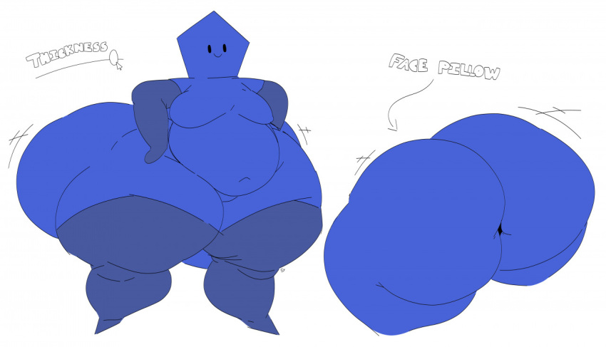 2021 anthro armwear big_butt blue_body blue_boots blue_clothing blue_footwear blue_skin boots butt clothing cyanu elbow_gloves english_text fan_character female footwear for_a_head gloves handwear huge_butt hyper hyper_butt object_head overweight pentagon_(shape) shape simple_background solo tagme text white_background