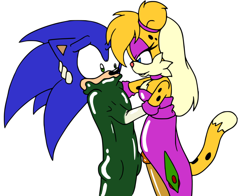 alpha_channel anthro bdsm blue_eyes bondage bound chaoscroc clothing color_edit colored concerned dress duo edit encasement eulipotyphlan felid female gag gagged gloves green_eyes handwear hedgehog hi_res holding_head legwear leopard liquid_latex male mammal mummification pantherine rubber sega shopped sonic_the_hedgehog sonic_the_hedgehog_(series) stockings submissive submissive_male unknown_colorist