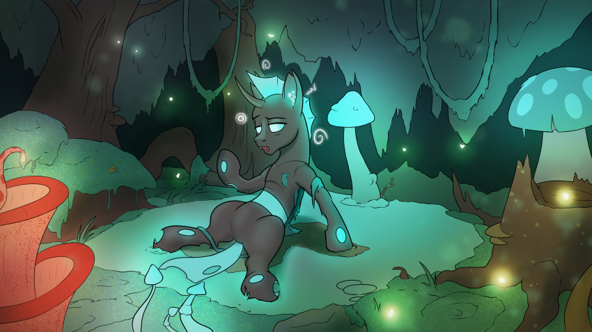 16:9 4k absurd_res arthropod beetle changeling cocaine_(artist) confusion elateroid feral firefly forest friendship_is_magic fungus hasbro hi_res hooves insect male moss mushroom my_little_pony plant solo tree vines waking_up widescreen